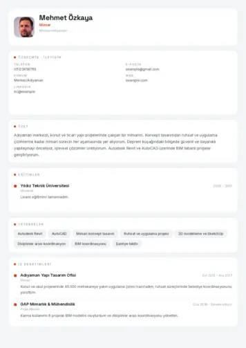 Mimar Cv Örnekleri cv indir